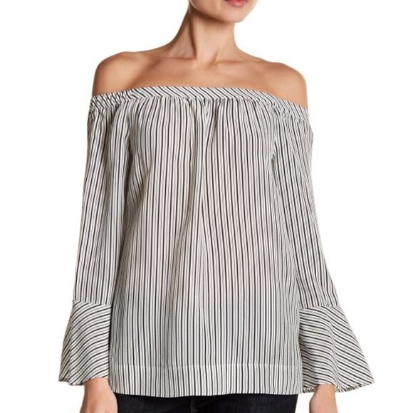 Joie Dinora Striped Off-the-Shoulder Silk Blouse - Picture 1 of 2